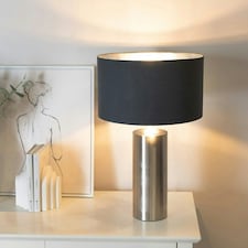 ValueLights Lexy Chrome Touch Table Lamp with Black with Chrome Inner Lamp Shade and LED Bulb