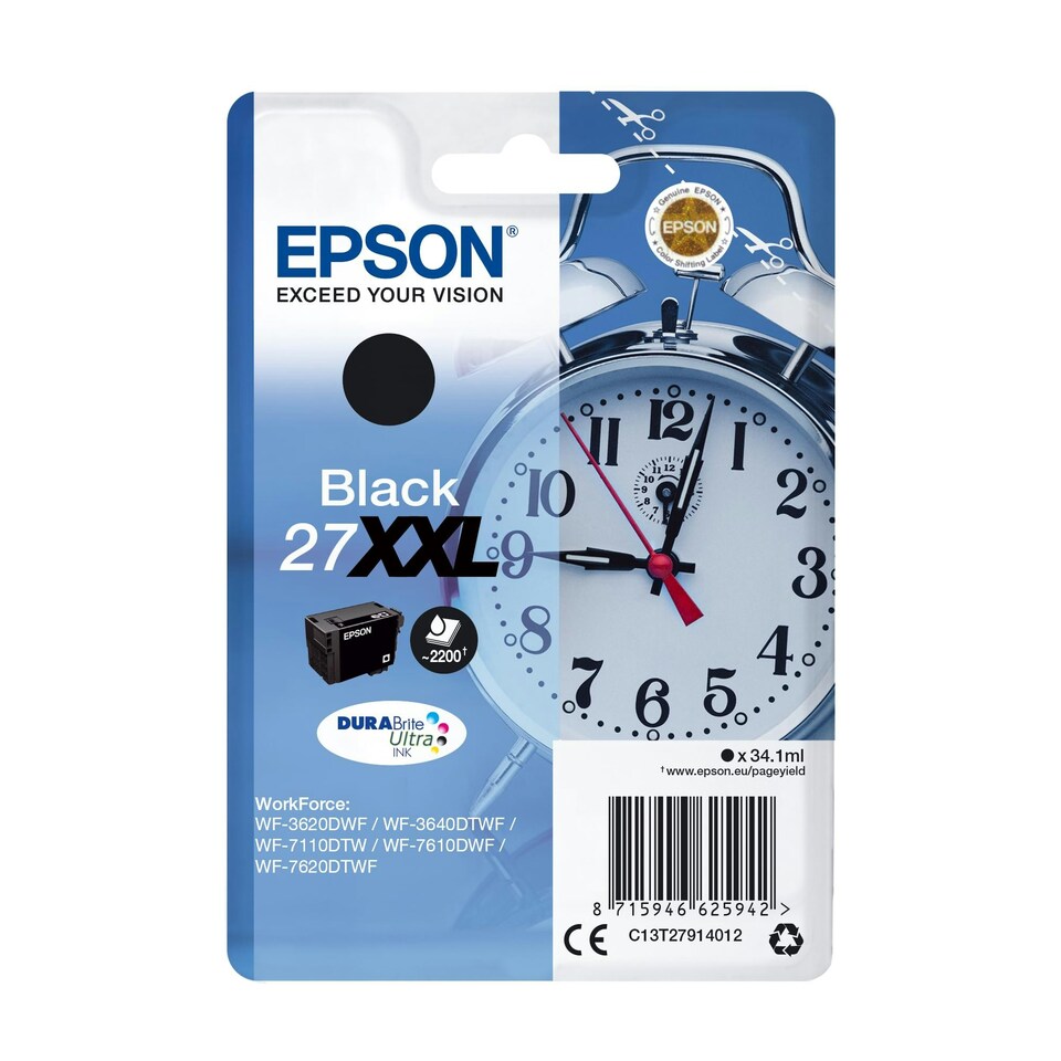 image 1 of Epson 27XXL Black Alarm Clock Extra High Yield Genuine, DuraBrite Ultra Ink Cartridge