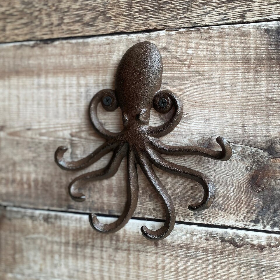 image 1 of Cast Iron Octopus Shaped Wall Hook Rack with 2 Hooks