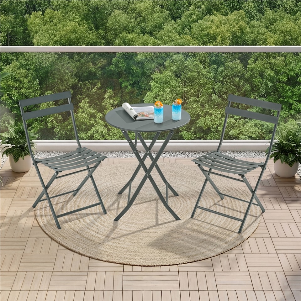 image 1 of Yaheetech 3-Piece Outdoor Bistro Set with 1 Table & 2 Chairs-Gray | Grey | Grey