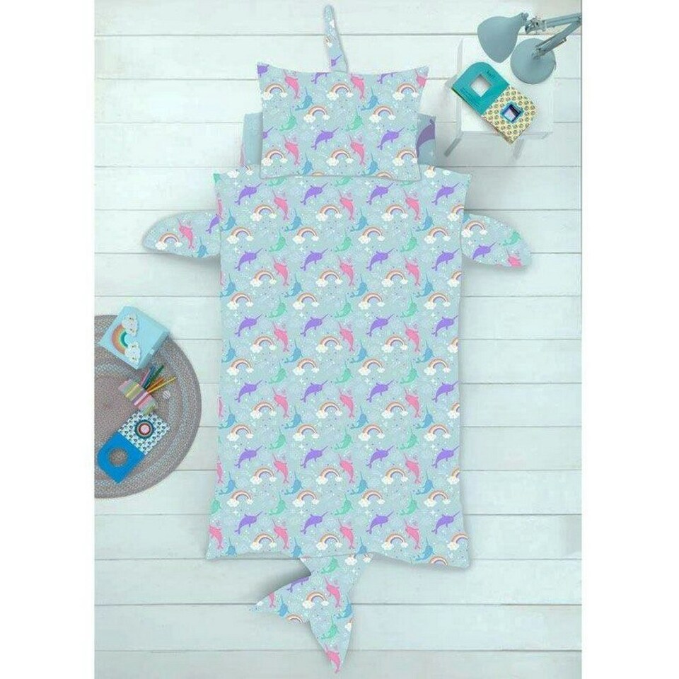 image 1 of Under The Sea Narwhal Duvet Cover Set - Blue - Single Blue | Single
