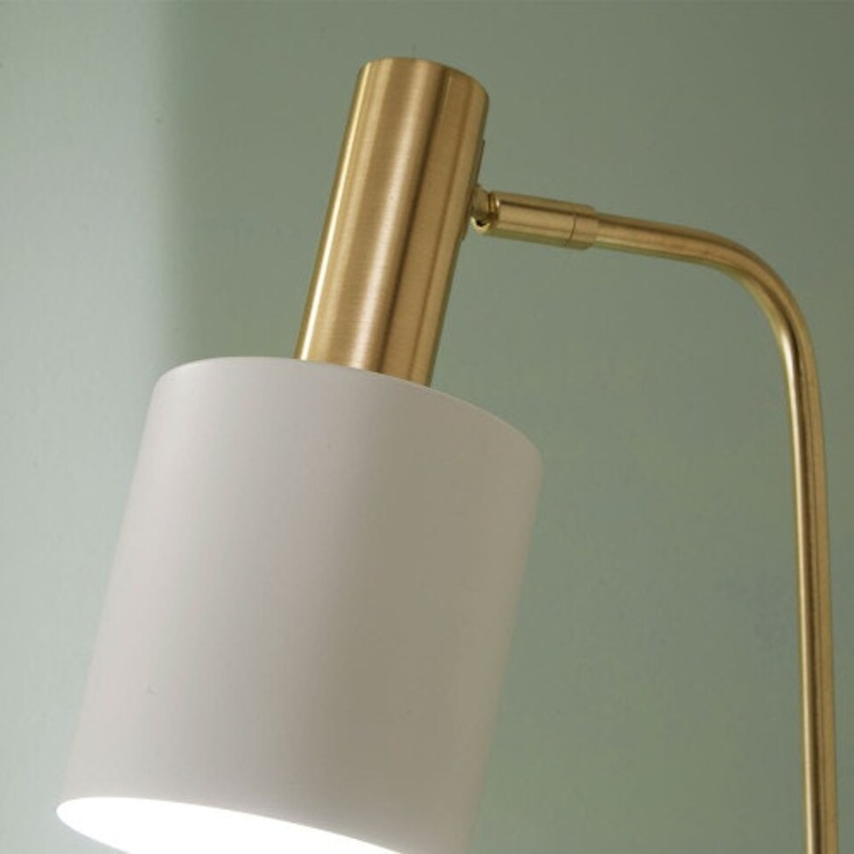 image 1 of White Floor Lamp with Marble Foot and Gold Details