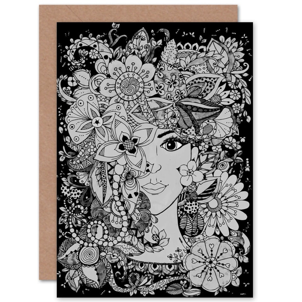 image 1 of Flower Face Illustration Art Blank Just to Say Card