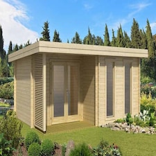 Orkney-Log Cabin, Wooden Garden Room, Timber Summerhouse, Home Office - L580 x W450 x H233.7 cm Brown
