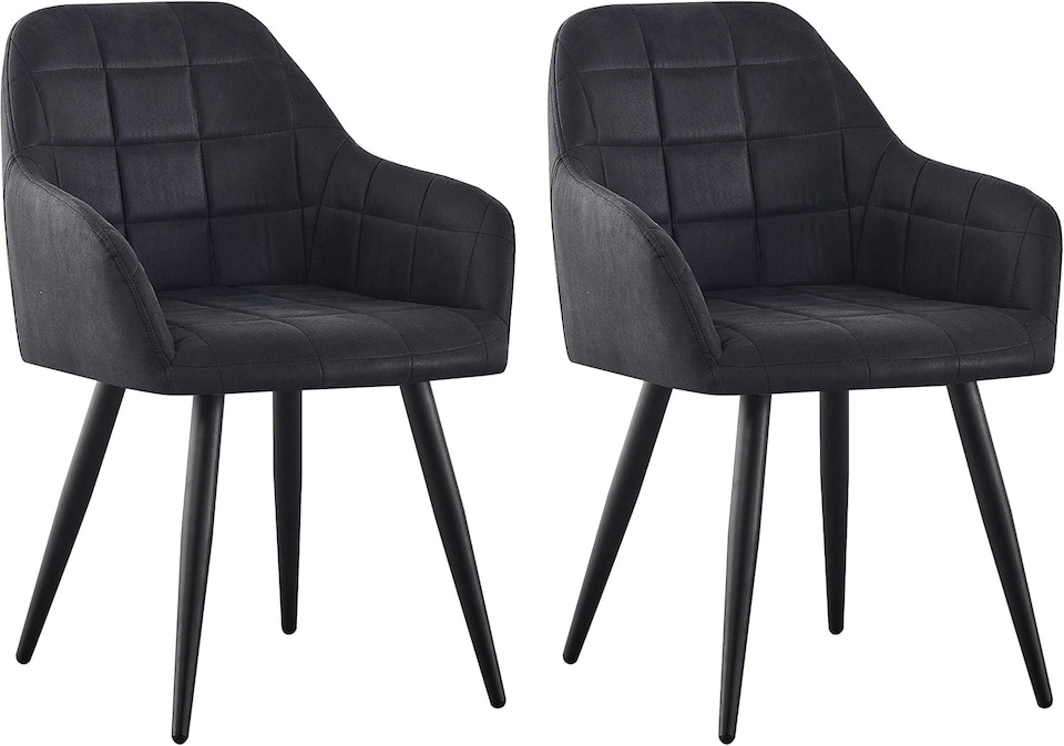 image 1 of Set of 2 Faux Suede Leather Dining Chairs with Arms Adrian Black