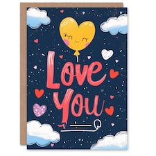 Love You Heart Balloon Night Stars Anniversary Valentines Her Wife Card