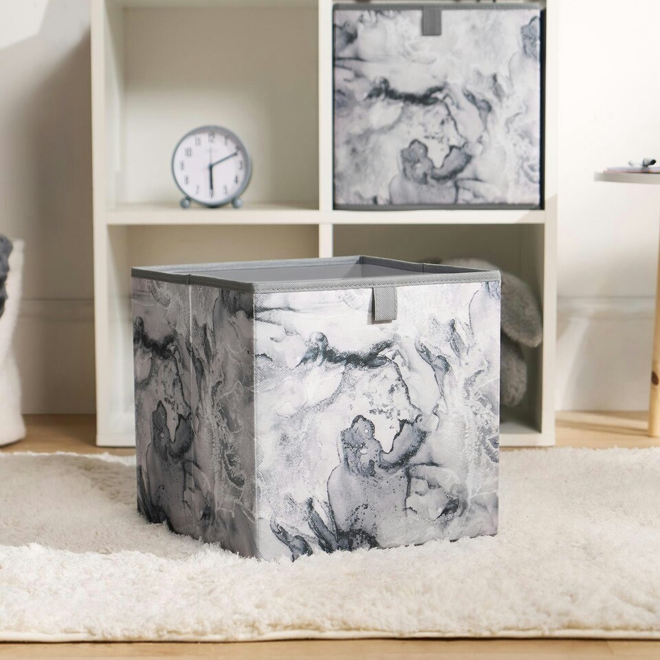image 1 of OHS 2 Pack Folding Storage Marble Print Cubes Space Saving Home Bedroom Clothes Toy Organiser Grey