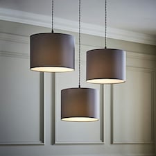 ValueLights 3 Pack Modern Grey Drum Pendant Ceiling Light Shades With Diffusers