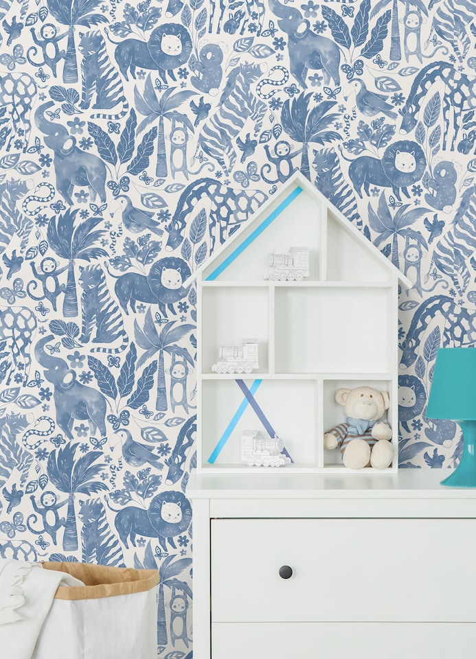 image 1 of NuWallpaper NUS4850 Sweet Safari Blue Peel & Stick Wallpaper, Blue