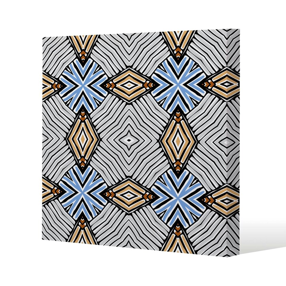 image 1 of Abstract geometric roughly hatched shapes colored with hand drawn brush stokes (Canvas Print) 127 x 127 x 4cm