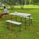 image 8 of Outsunny 3 Piece 4ft Folding Picnic Table and Bench Set, Portable HDPE Camping Table and Chairs with Carrying Handle for Indoor Outdoor, Dining, Camping, Picnic, BBQ, Party, White | White | Light Grey