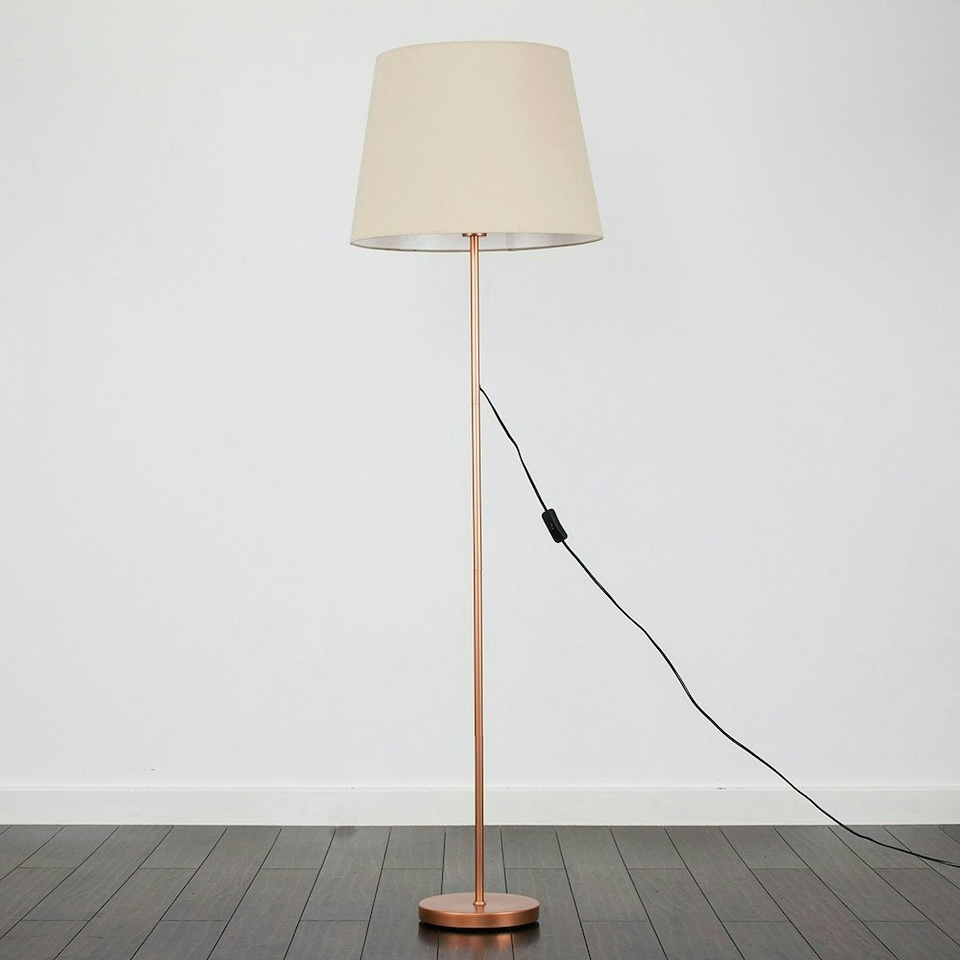 image 1 of ValueLights Modern Copper Metal Standard Floor Lamp With Beige Shade