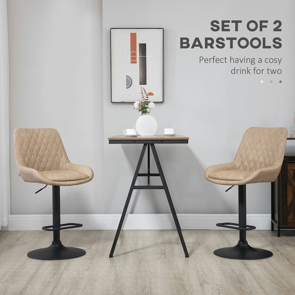 image 1 of HOMCOM Bar Stools Set of 2, Adjustable Bar Chairs 360 Degree Swivel, Khaki