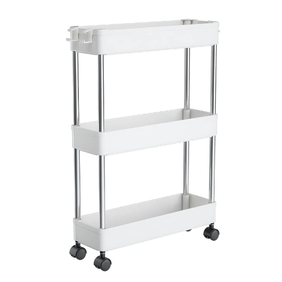 image 1 of Living and Home Plastic Storage Trolley Cart Rack 3-Tier - White