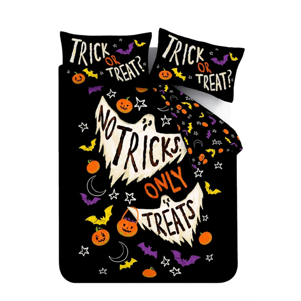 image 1 of Catherine Lansfield Halloween Trick or Treat Reversible Duvet Cover Set Black Black | Double