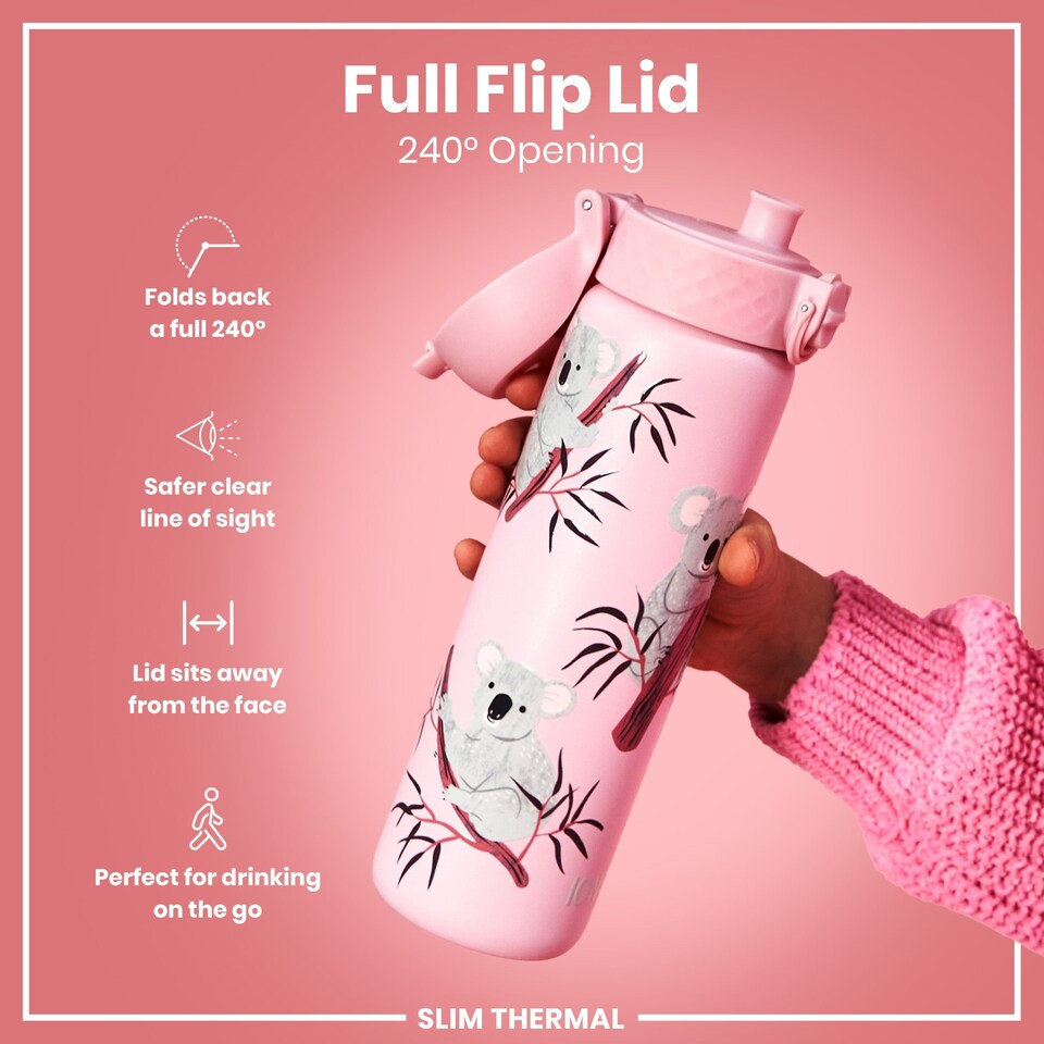 image 1 of Leak Proof Slim Water Bottle, Vacuum Insulated, 500ml (17oz) | Pink | Koala | One Size