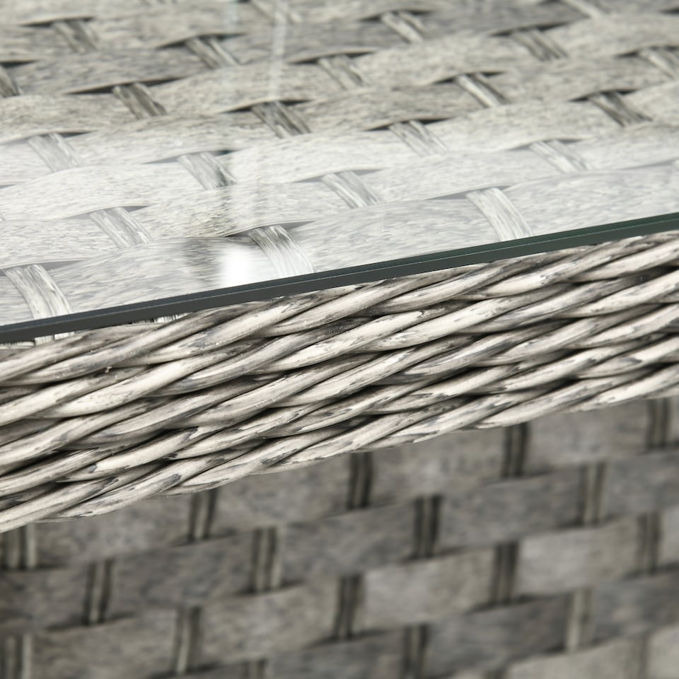 image 1 of Outsunny 7 Pieces PE Rattan Garden Furniture Set, 50,000 BTU Gas Fire Pit Table, Double Corner Sofa and 3 Footstools, 6 Seater Furniture Sofa Sets with Cushions for Conservatory, Grey