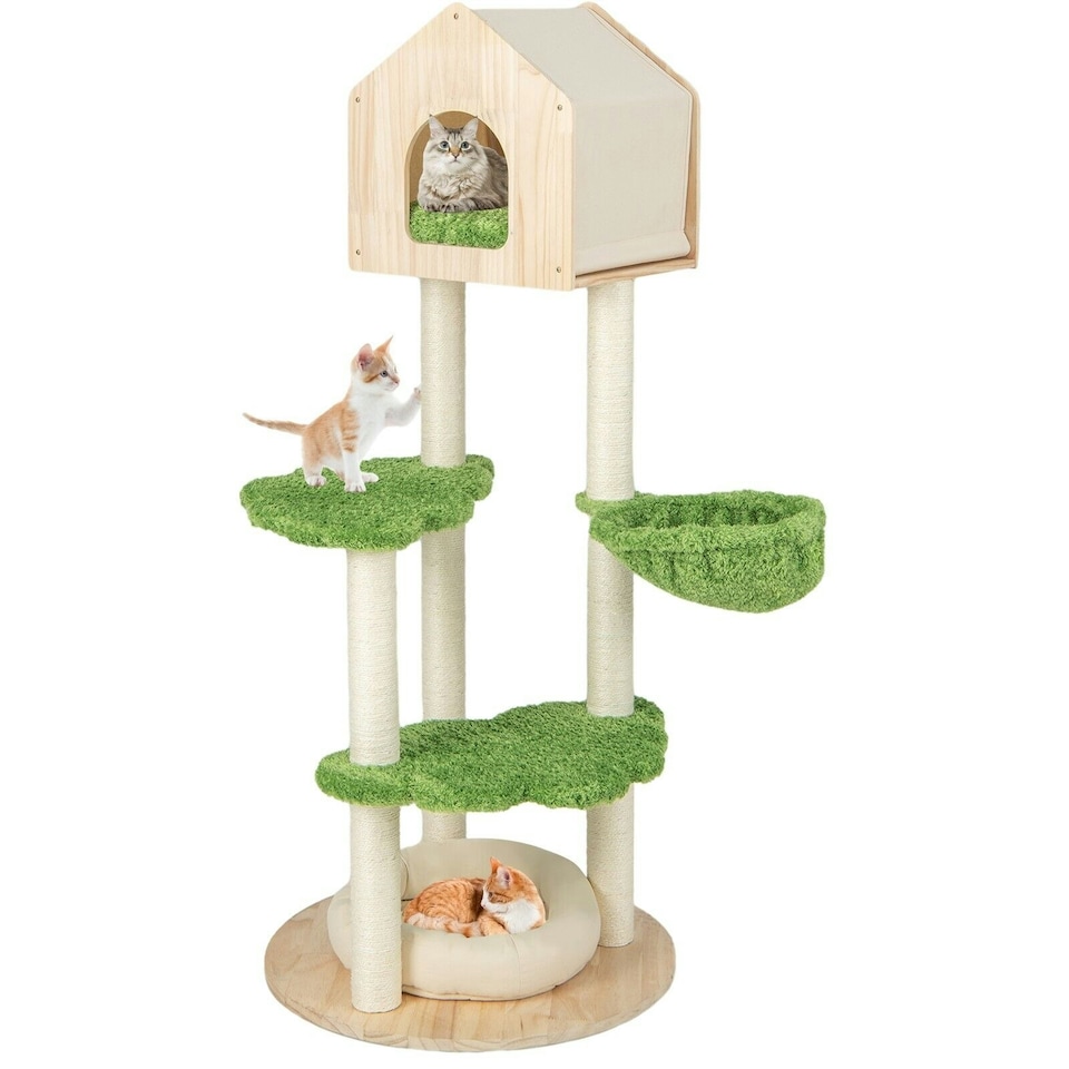 image 1 of COSTWAY Wooden 5-Layer Cat Tree 139 cm Cat Activity Center