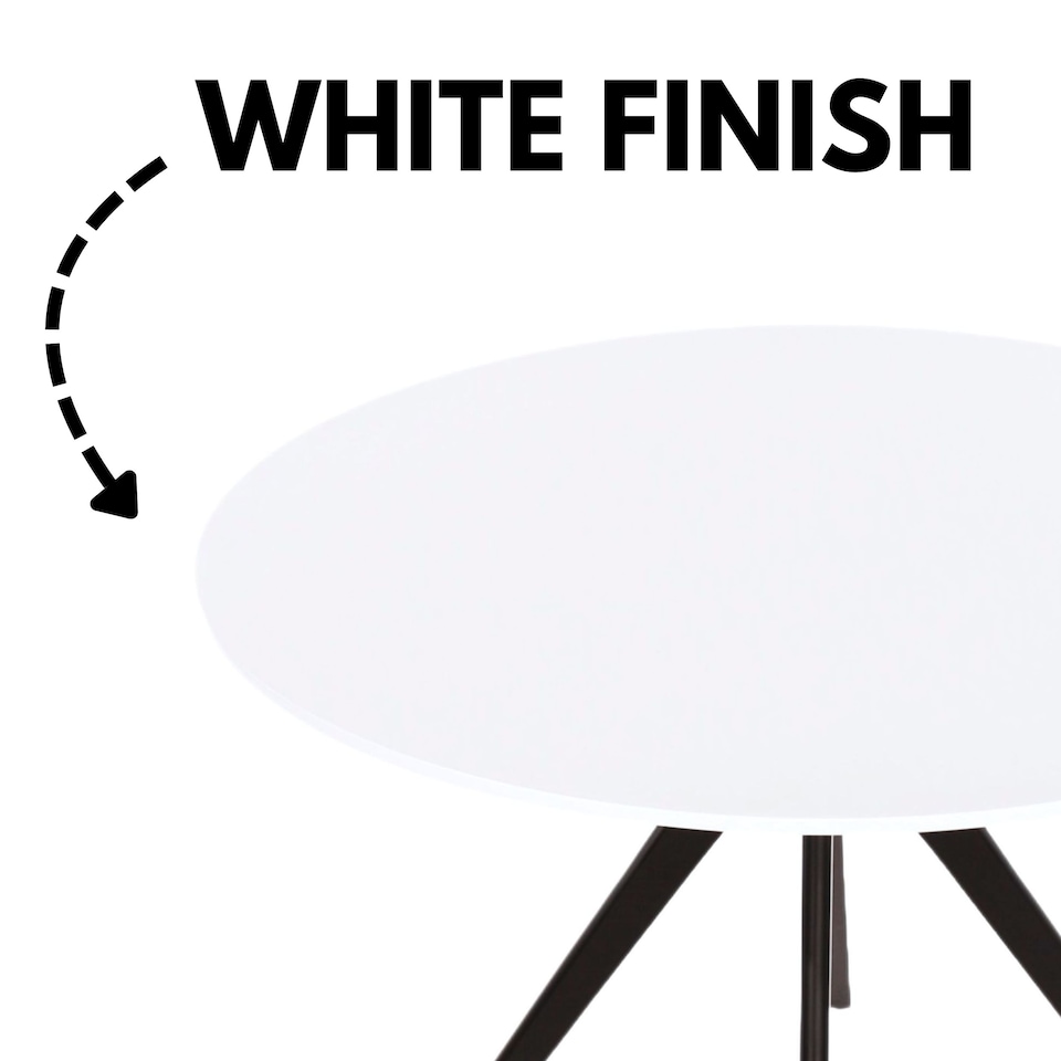 image 1 of Aspen Compact Round Dining Table - Durable Wood-Effect or Sintered Stone Top with Black Metal Pedestal Legs | White | White | Small | 1