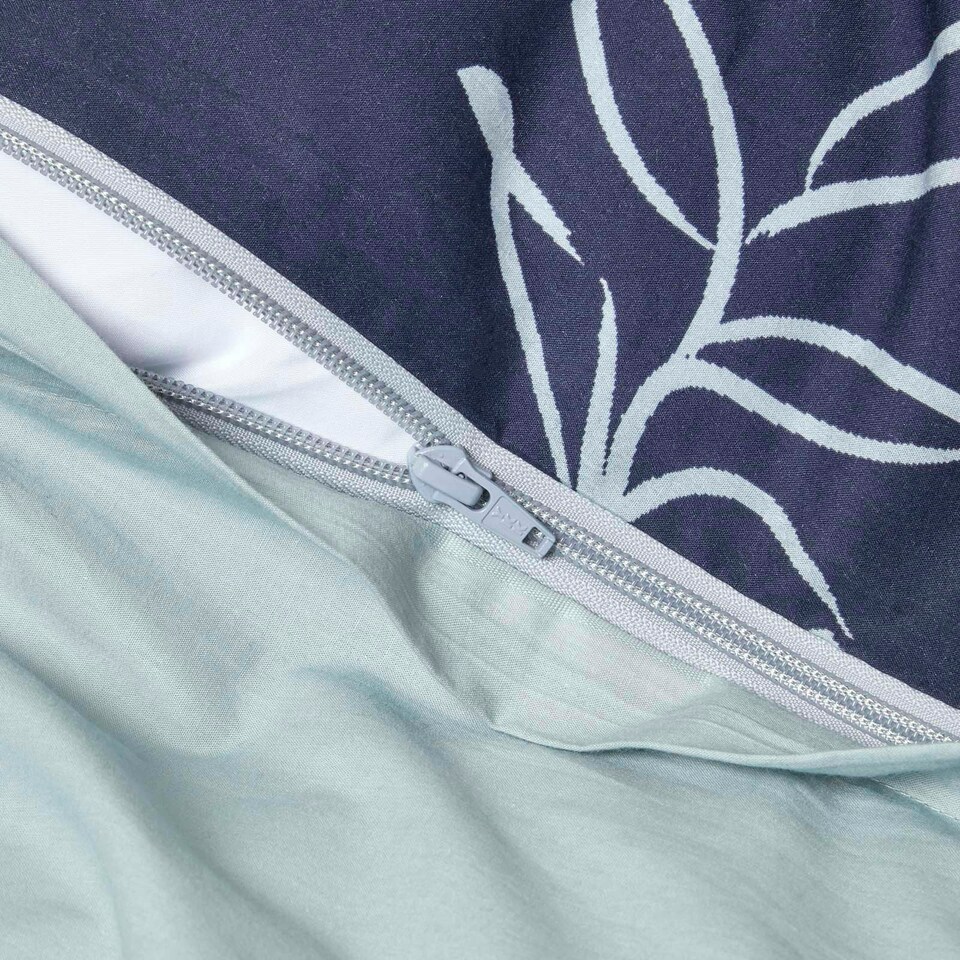 image 1 of Homescapes Blue Leaf Digitally Printed Cotton Duvet Cover Set - Super King Blue | Super King