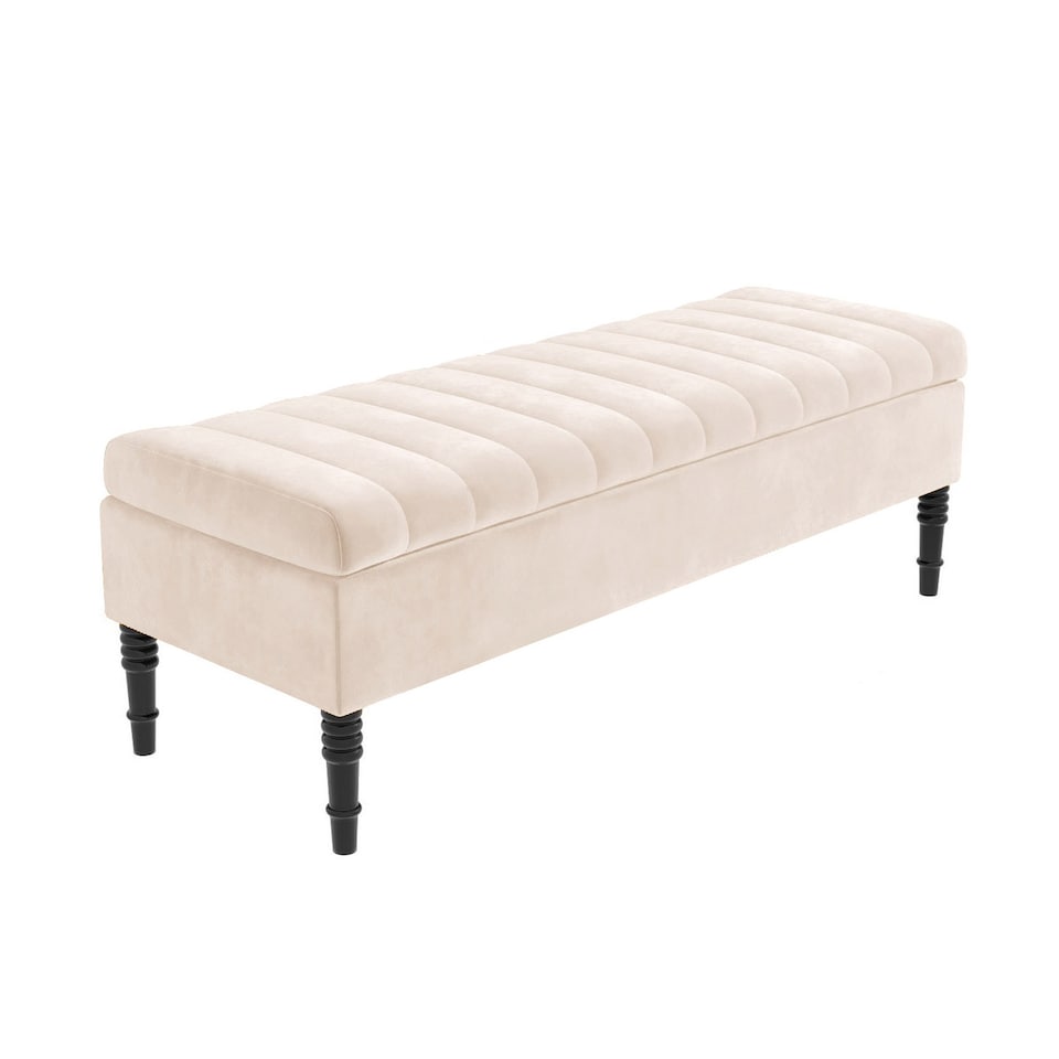 image 1 of Safar 120cm Ottoman Storage Bench - Plush Velvet Shoe Bench - Cream Lined Upholstery Storage Footstool