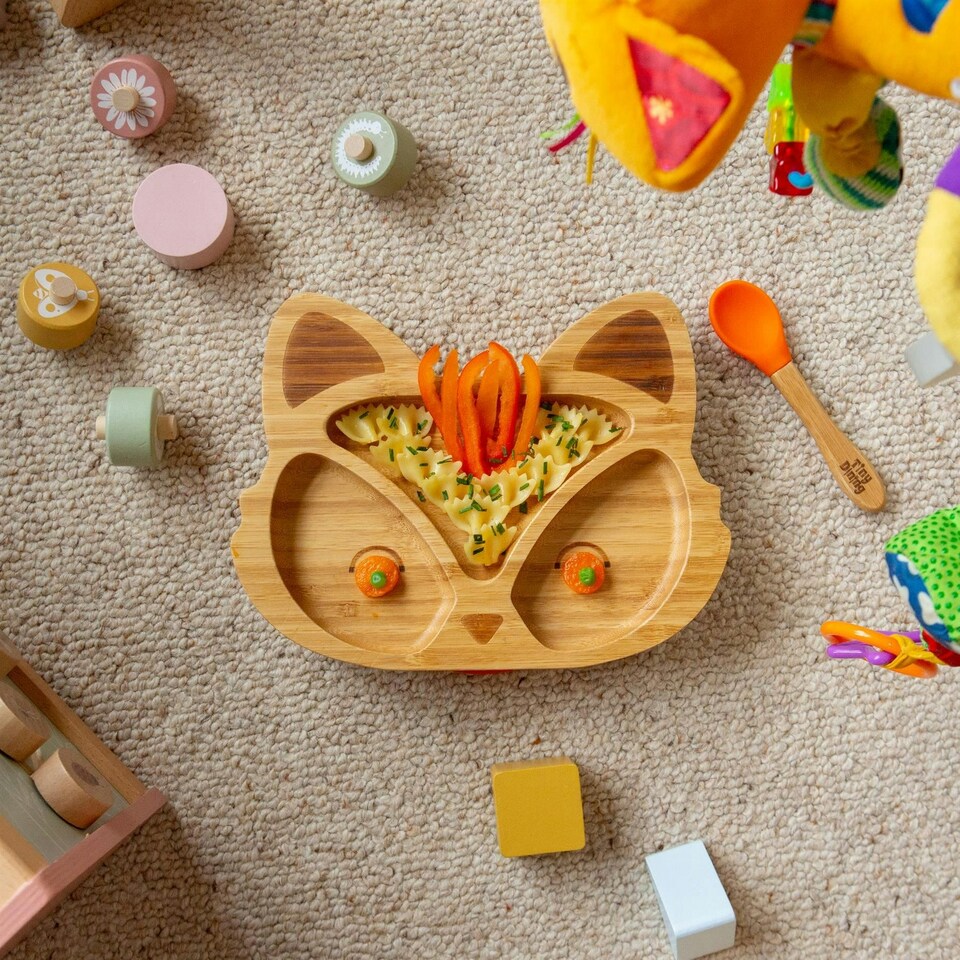 image 1 of Tiny Dining 4pc Fox Bamboo Suction Baby Feeding Set - Beige