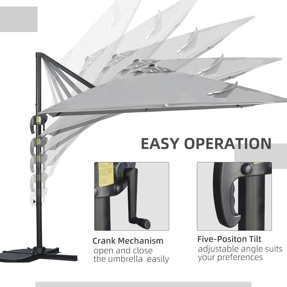 image 1 of Outsunny 2.7 x 2.7 m Cantilever Parasol Garden Umbrella w/ Cross Base Grey
