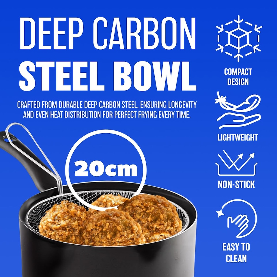 image 1 of 20cm Non Stick Chip Pan With Strainer Basket Non Stick With Handles Fry Chips Cookware