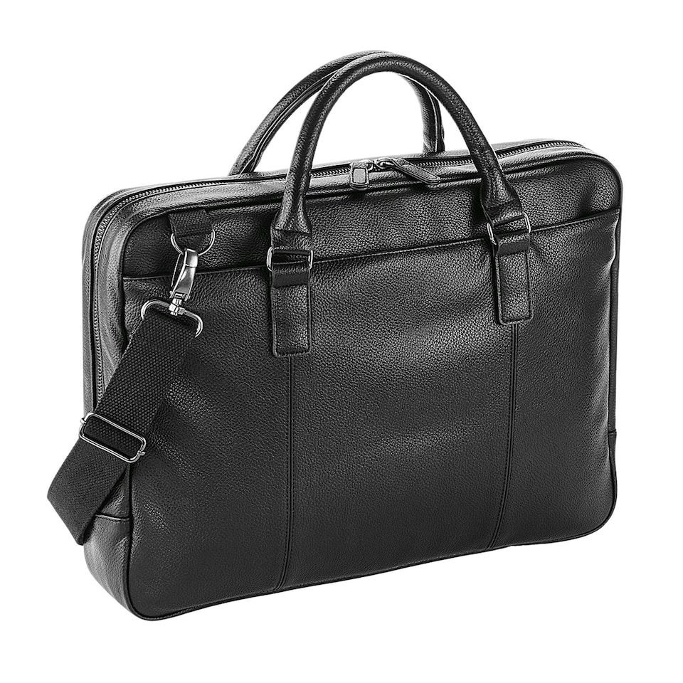 image 1 of Quadra Slimline Leather-Look PU Laptop Bag - Black - One Size | Multi