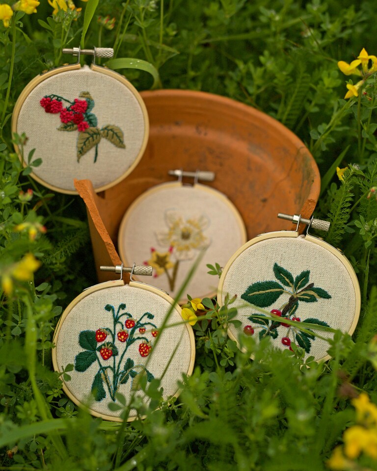 image 1 of RHS Embroidery Hoop Decoration Kit, Pack Of 4, Summer Berries