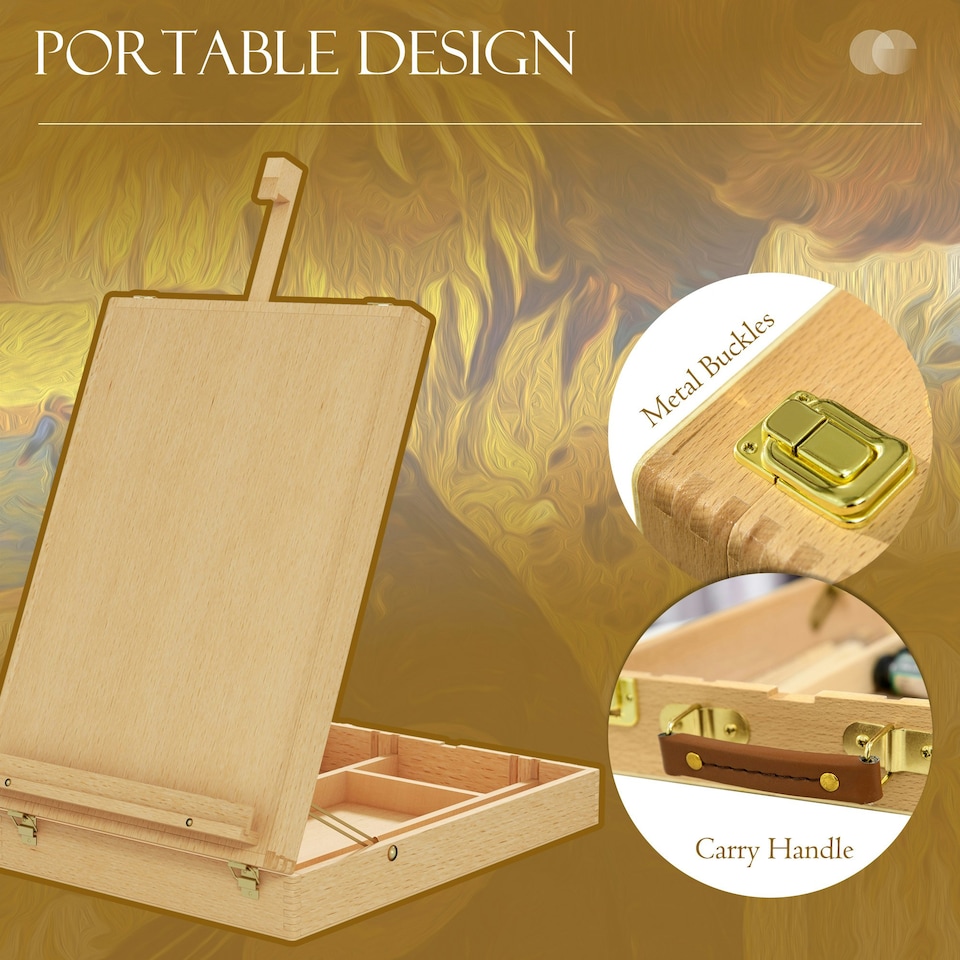 image 1 of Vinsetto Wooden Table Easel Box Hold Canvas up to 61cm Adjustable Sketch Board Yellow