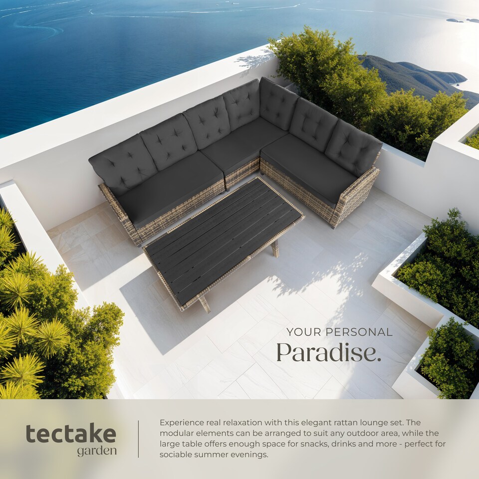 image 1 of Garden Furniture Set Catania - for 6 people, weather-resistant, thick cushions | Cream | nature | 120 x 65 x 73 cm | 1