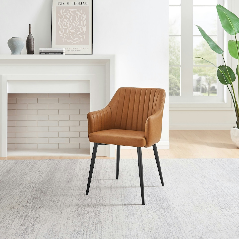 image 1 of Furniturebox Calla 2x Tan Faux Leather Black Leg Dining Chair