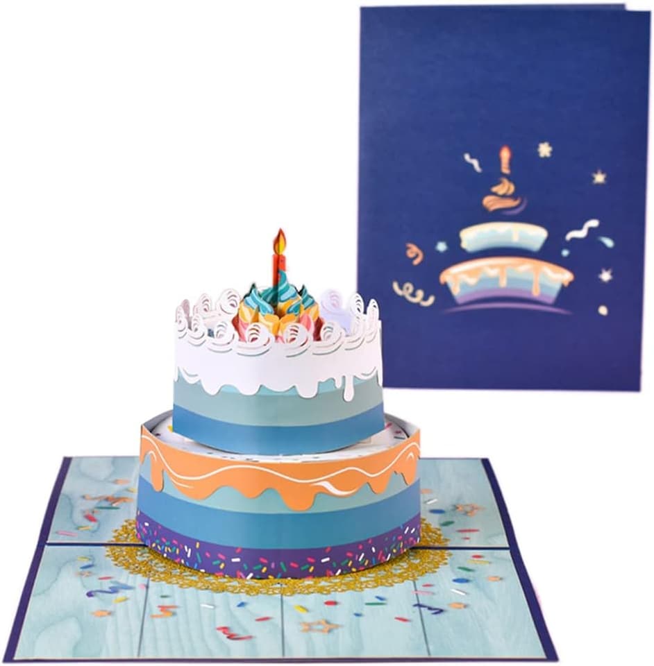 image 1 of Blue Beautiful Round Cake Design 3D Pop Up Birthday Card