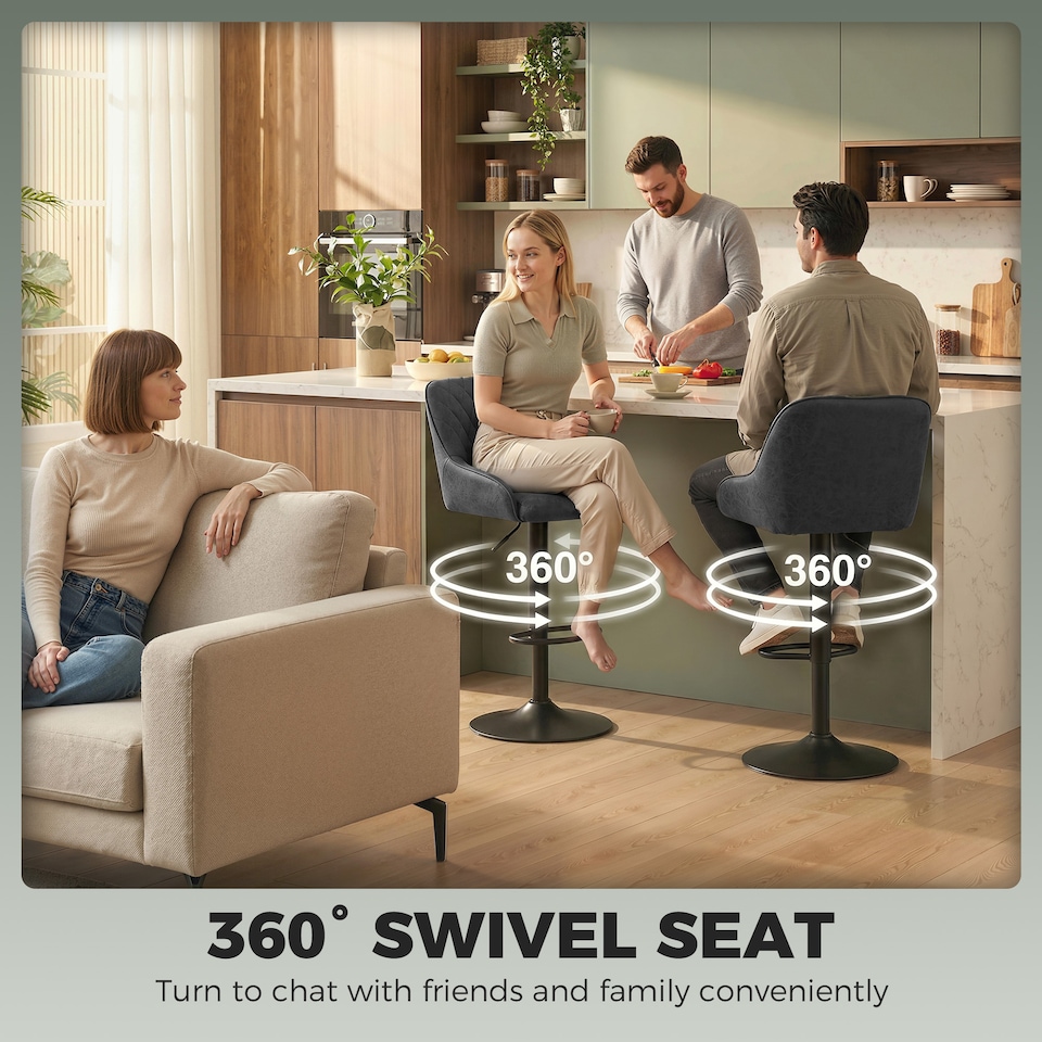 image 1 of HOMCOM Bar Stools Set of 2 Adjustable Swivel Counter Height