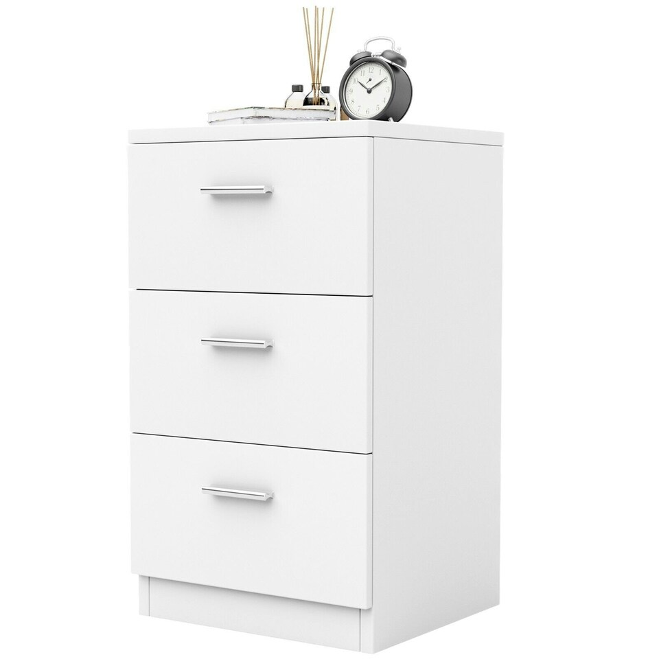 image 1 of COSTWAY Wooden Nightstand w/3 Drawers Space-saving End Table White