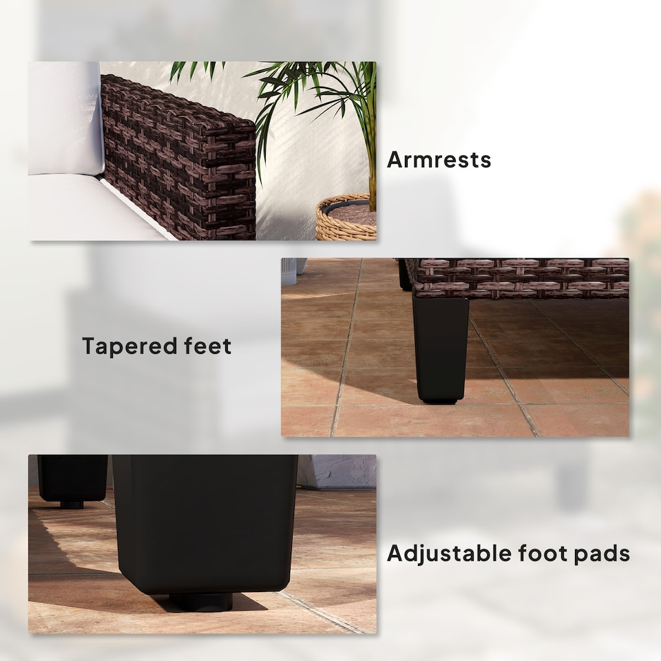 image 1 of Outsunny 2 Seater Rattan Sofa with Cushions, Wicker Garden Loveseat with Armrests, Outdoor Garden Sofa Couch with Steel Frame for Balcony, Porch, Brown