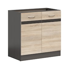 800mm Kitchen Cabinet Base Unit 2 Door 80cm Cupboard Wenge and Light Oak Effect Storage Junona