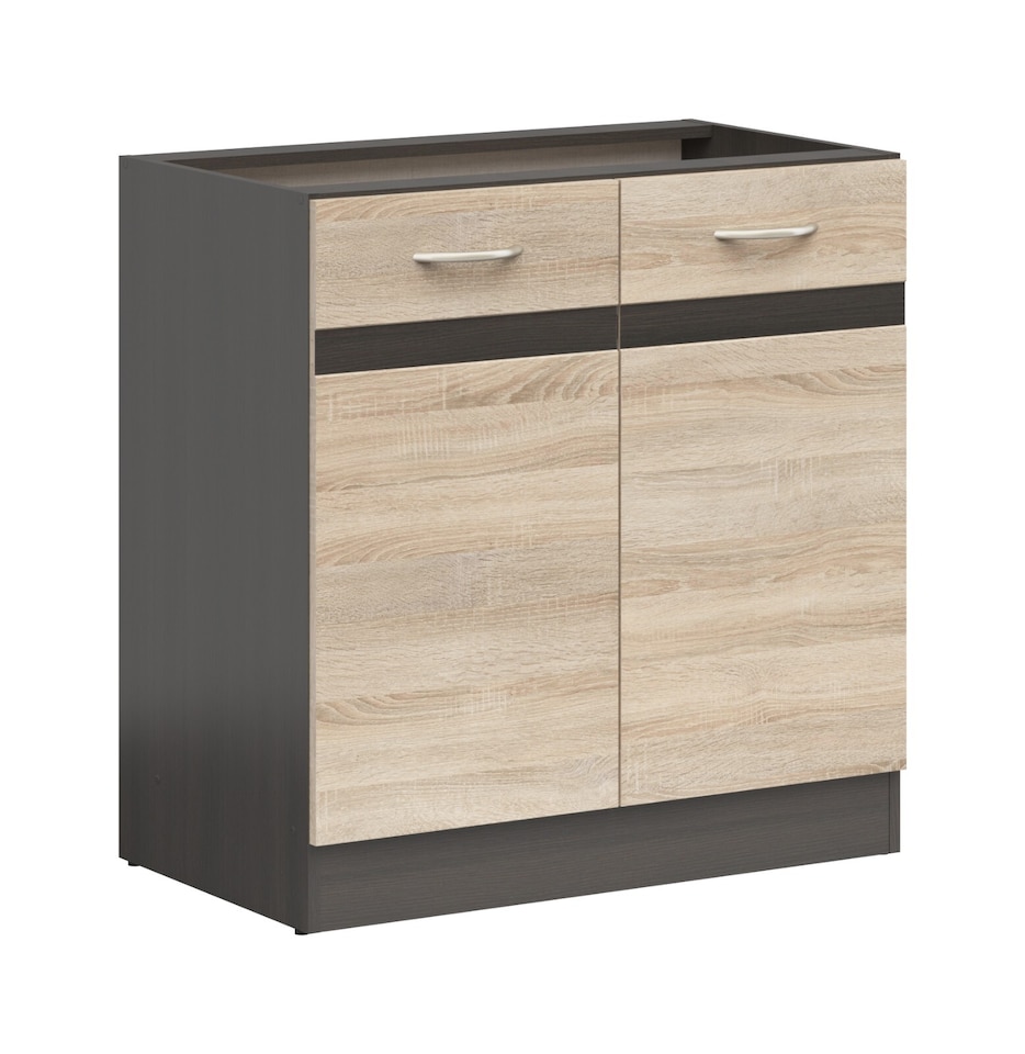 image 1 of 800mm Kitchen Cabinet Base Unit 2 Door 80cm Cupboard Wenge and Light Oak Effect Storage Junona