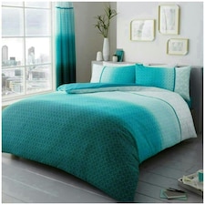 VELVETIO Urban Ombre Duvet Cover Set Reversible Polycotton Easy Care Beddings Blue | Teal | Double