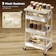 image 3 of HOMCOM 3-Tier Storage Trolley with Covered Top Board, Rolling Utility Cart, Mobile Storage Cart on Wheels with Mesh Baskets for Kitchen, Living Room, Dining Room, Bedroom, Bathroom, White | White | Oak and White