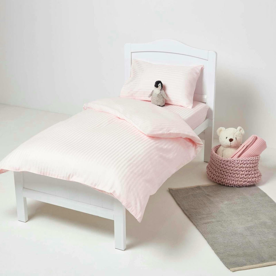 image 1 of Homescapes Pink Cotton Stripe Fitted Cot Sheets 330 Thread Count, 2 Pack | Pink | One Size