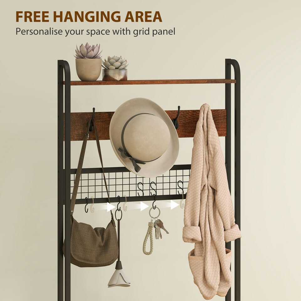 image 1 of HOMCOM Industrial Hall Tree Coat Rack Stand with Shoe Cabinet Brown | Black | 80W x 30D x 180H cm
