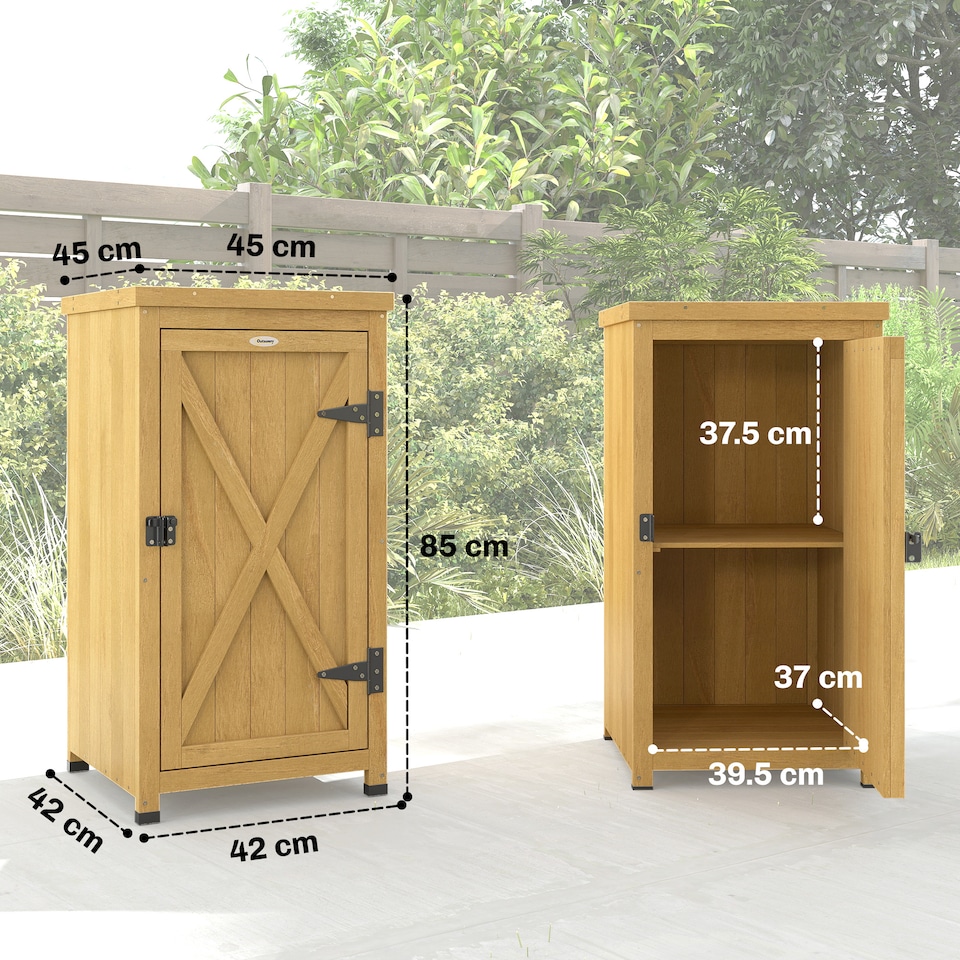 image 1 of Outsunny Wooden Garden Shed, Garden Tool Storage Shed with Shelf Brown | Brown | Light Brown | 45 x 45 x 85 cm