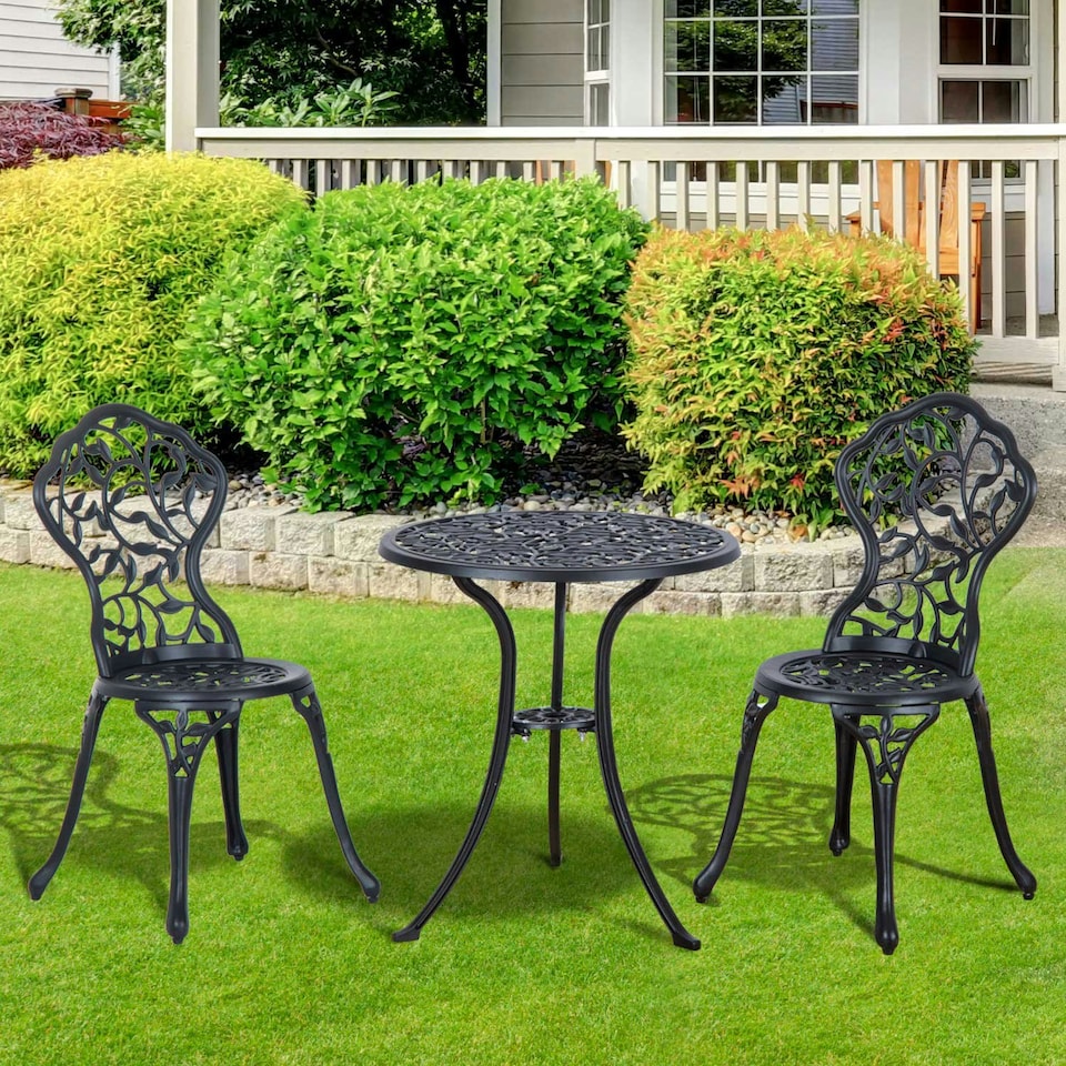 image 1 of Outsunny Aluminium Bistro Set Garden Coffee Table Chair Outdoor Dining