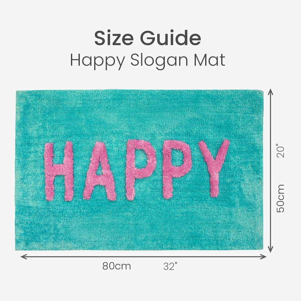 image 1 of Happy Slogan Colourful Bath Mat Non Slip - Soft & Absorbent Blue | Turquoise