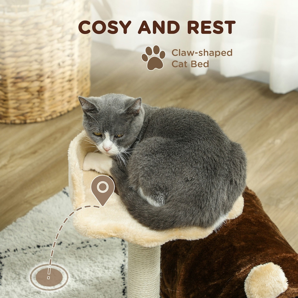 image 1 of PawHut Cat Tree with Scratching Post Bed Tunnel Toy Ball, 47cm, Dark Brown