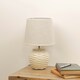 image 2 of Basket Weave Table Lamp with Beige Linen Shade Cream