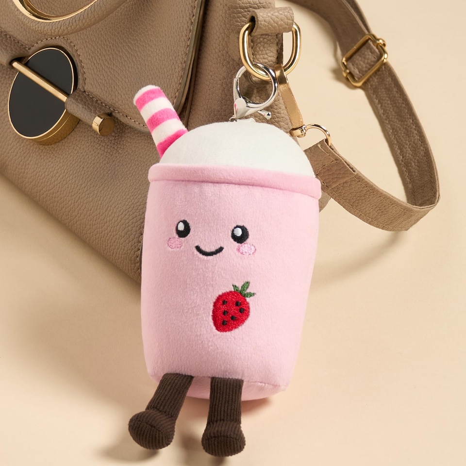 image 1 of OHS Character Novelty Bag Charm Keyring Soft Fleece Keychain | Pink | Molly the Milkshake | One Size