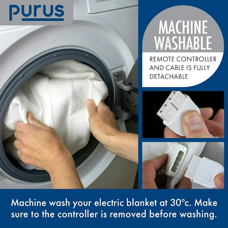 image 1 of Purus King Size Electric Under Bed Blanket Fitted Ties | White | White | 1